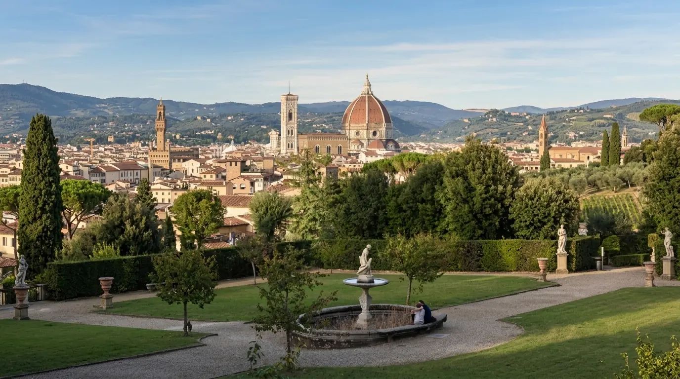 Veduta di Firenze dal Giardino di Boboli: il Duomo e i tetti della città
